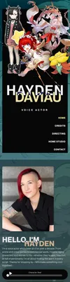 Hayden Daviau's website on a small screen.